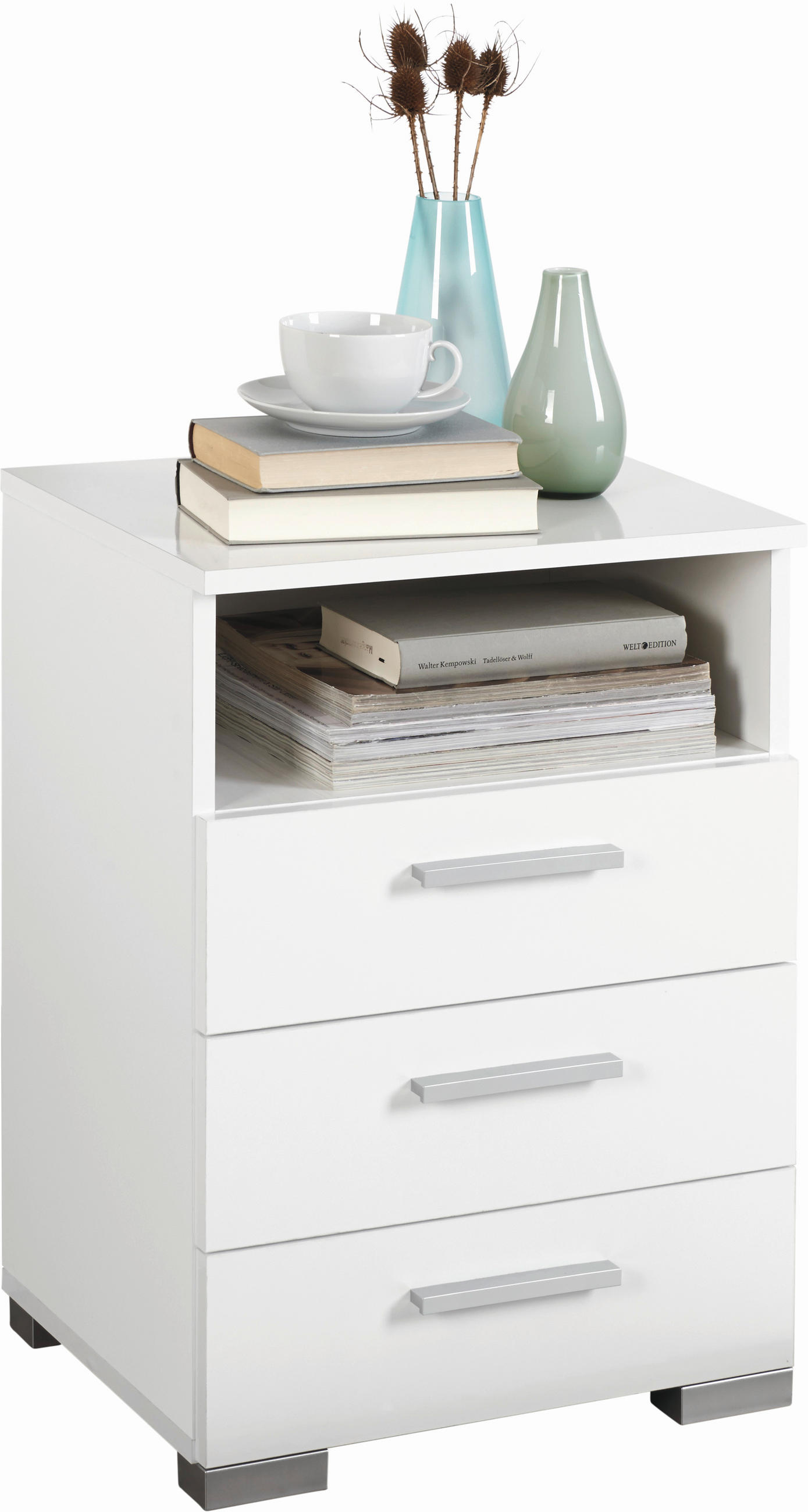 Carryhome NOČNÍ STOLEK, vysoce lesklá bílá, 45/62/35 cm