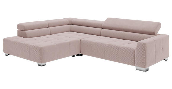 ECKSOFA Rosa Cord  - Chromfarben/Rosa, KONVENTIONELL, Textil/Metall (219/311cm) - Hom`in