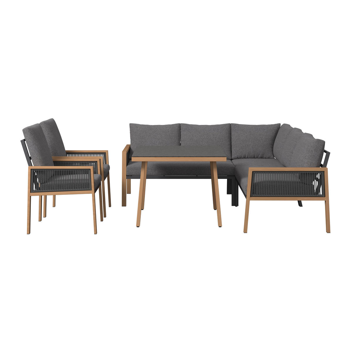 DINING-LOUNGESET 6-teilig  - Anthrazit/Naturfarben, MODERN, Glas/Textil (202.5/74/80cm) - Ambia Garden