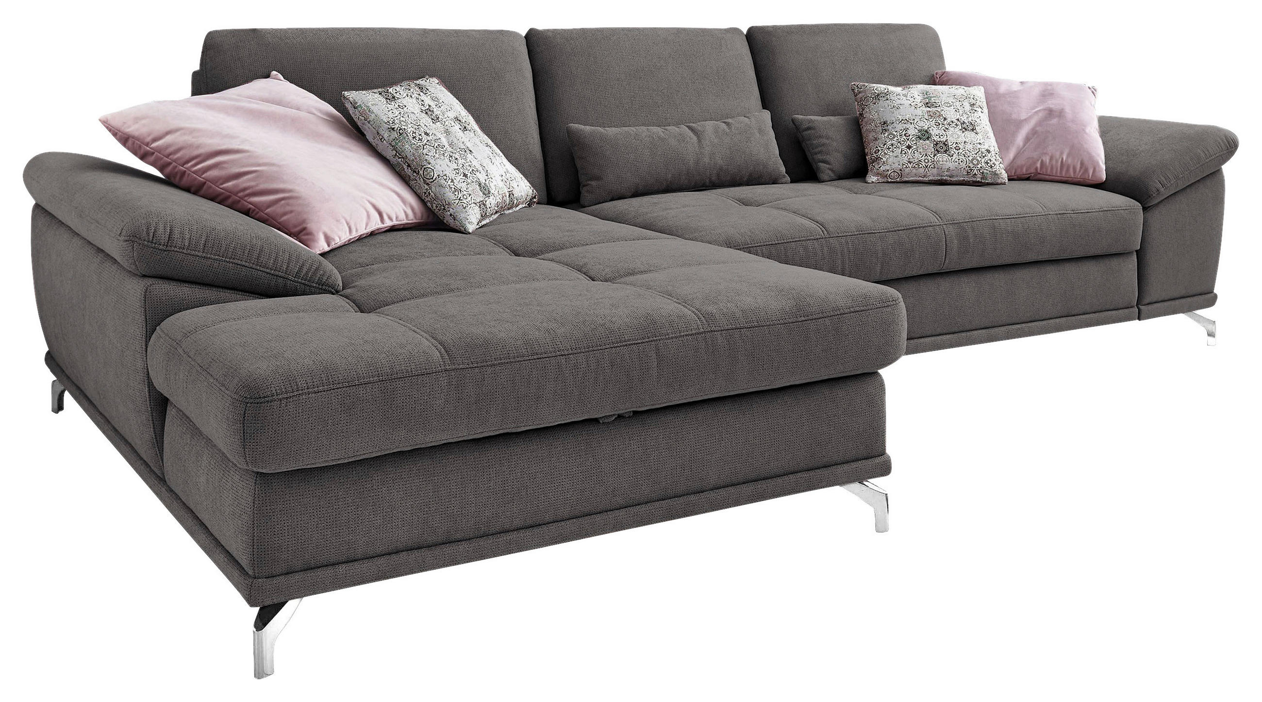 ECKSOFA in Flachgewebe Grau - Silberfarben/Grau, Konventionell, Textil/Metall (176/301cm) - Sit & More