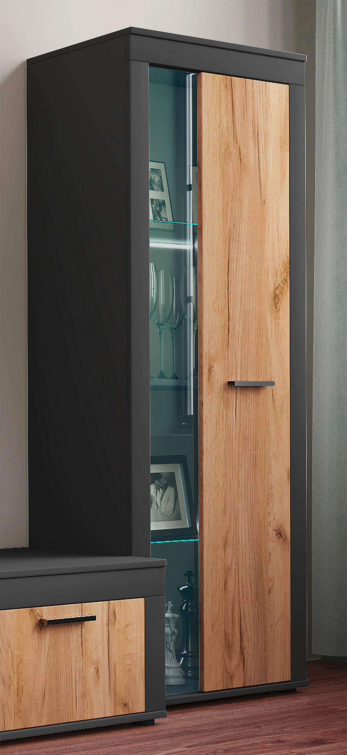 VITRINE in Anthrazit, Honigeiche  - Honigeiche/Anthrazit, Design, Glas/Holzwerkstoff (60/159/35cm) - MID.YOU