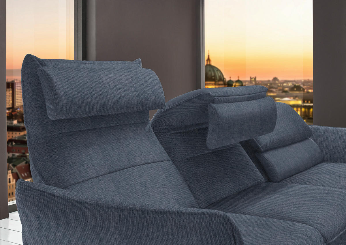 ECKSOFA in Velours Blau  - Blau/Schwarz, Design, Textil/Metall (283/153cm) - Valdera