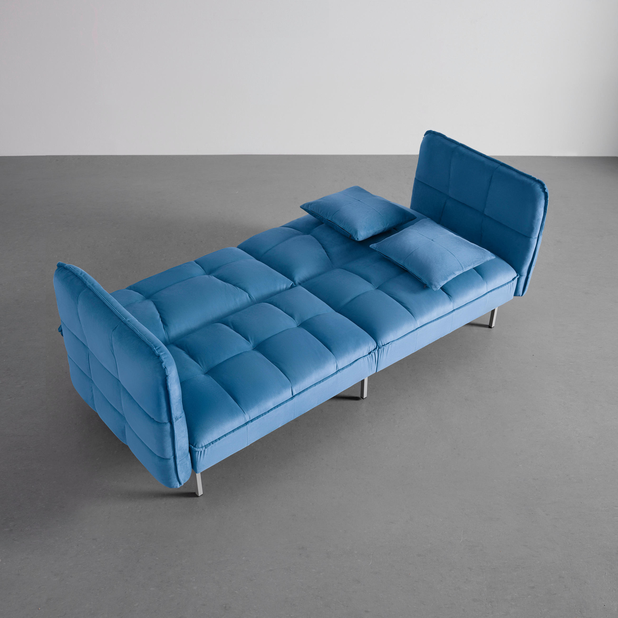 SCHLAFSOFA in Samt Blau  - Blau/Silberfarben, MODERN, Holz/Textil (208/76,5/79cm) - Bessagi Home