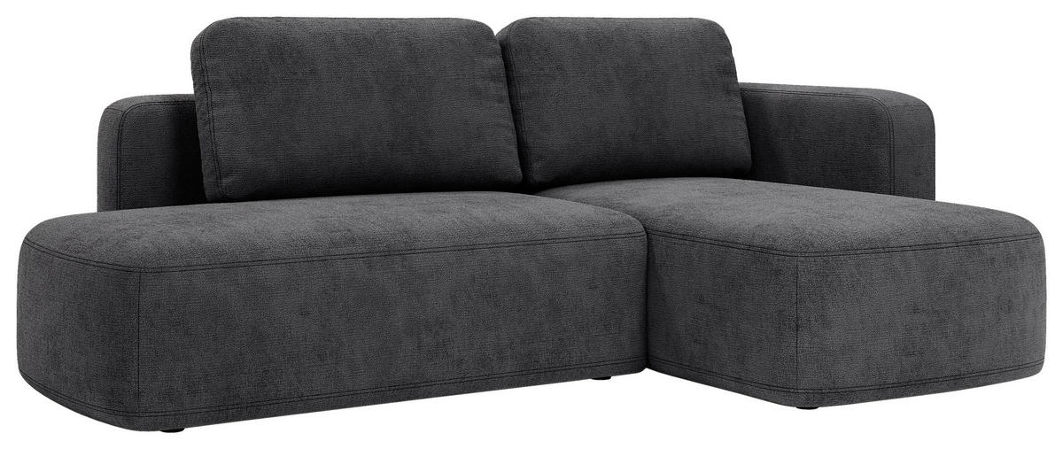 ECKSOFA Dunkelgrau Chenille Rückenkissen, Bettkasten, Schlaffunktion, Rücken echt, Liegefläche im Originalstoff  - Dunkelgrau/Schwarz, KONVENTIONELL, Kunststoff/Textil (244/160cm) - Milino
