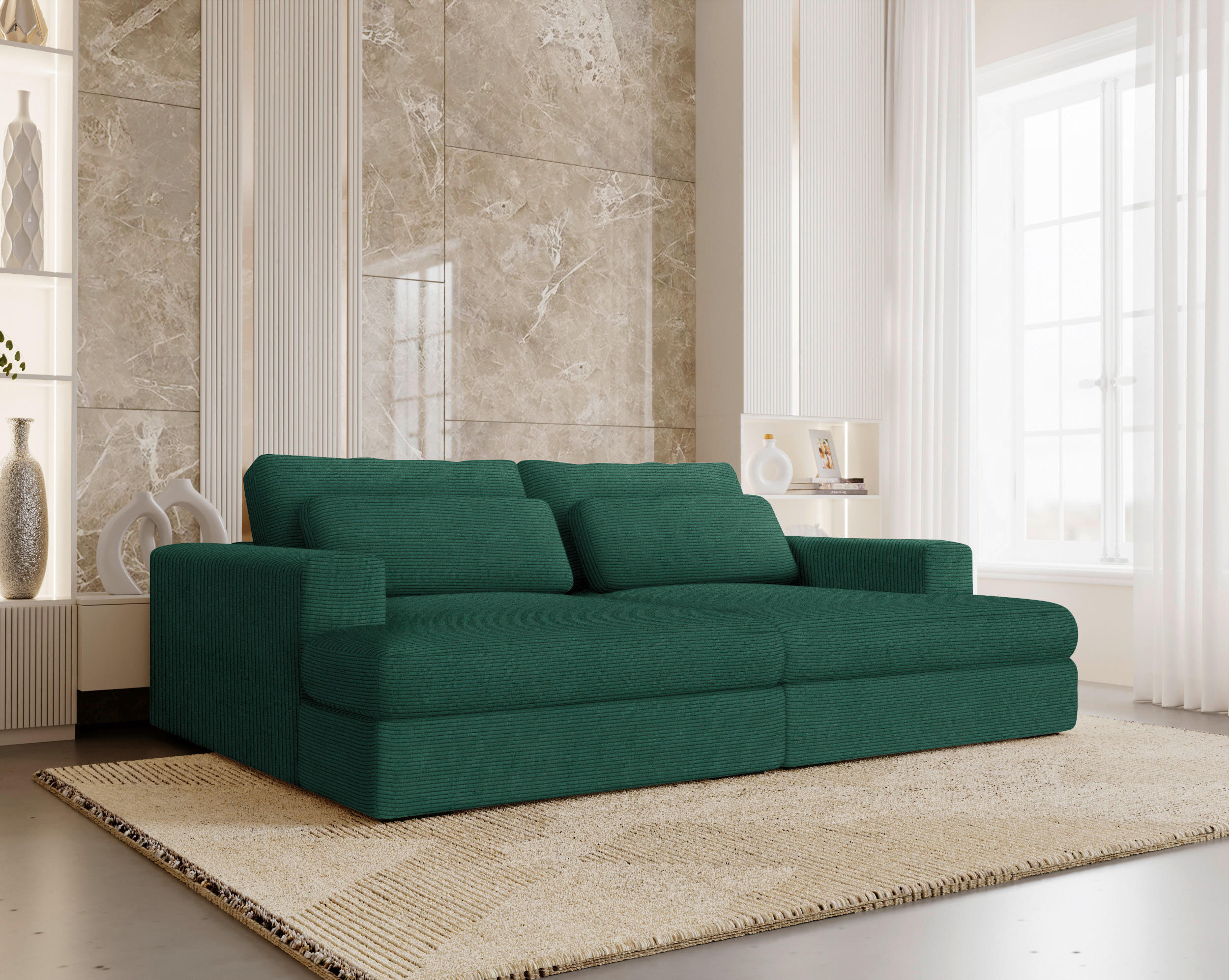 BIGSOFA in Cord Waldgrün  - Waldgrün/Schwarz, Design, Textil (223/80/158cm) - Lomoco