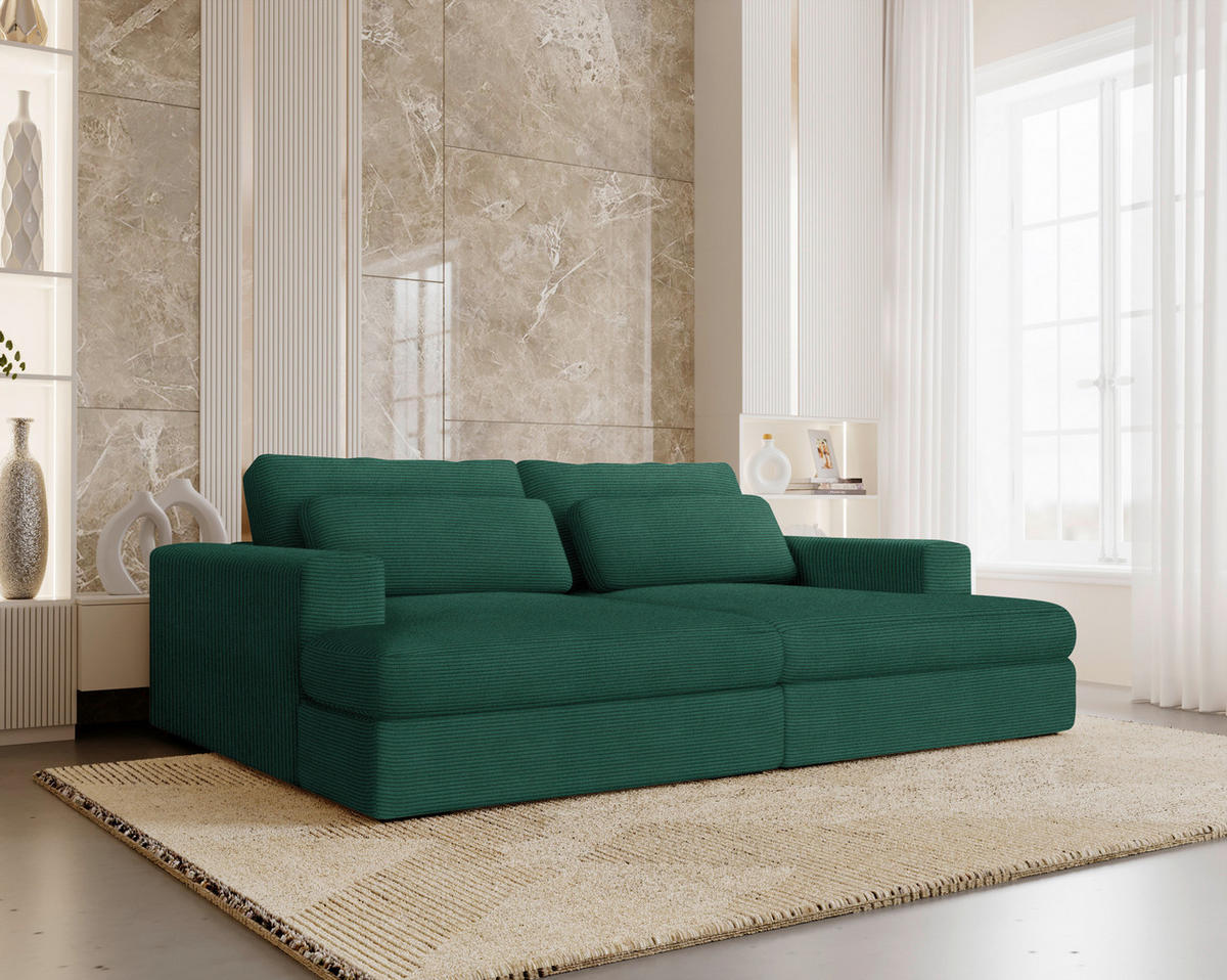 BIGSOFA in Cord Waldgrün  - Waldgrün/Schwarz, Design, Textil (223/80/158cm) - Lomoco