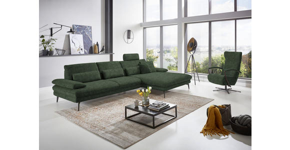 ECKSOFA in Velours Olivgrün 310/180 cm - Schwarz/Olivgrün, Design, Textil/Metall (310/180cm) - Dieter Knoll