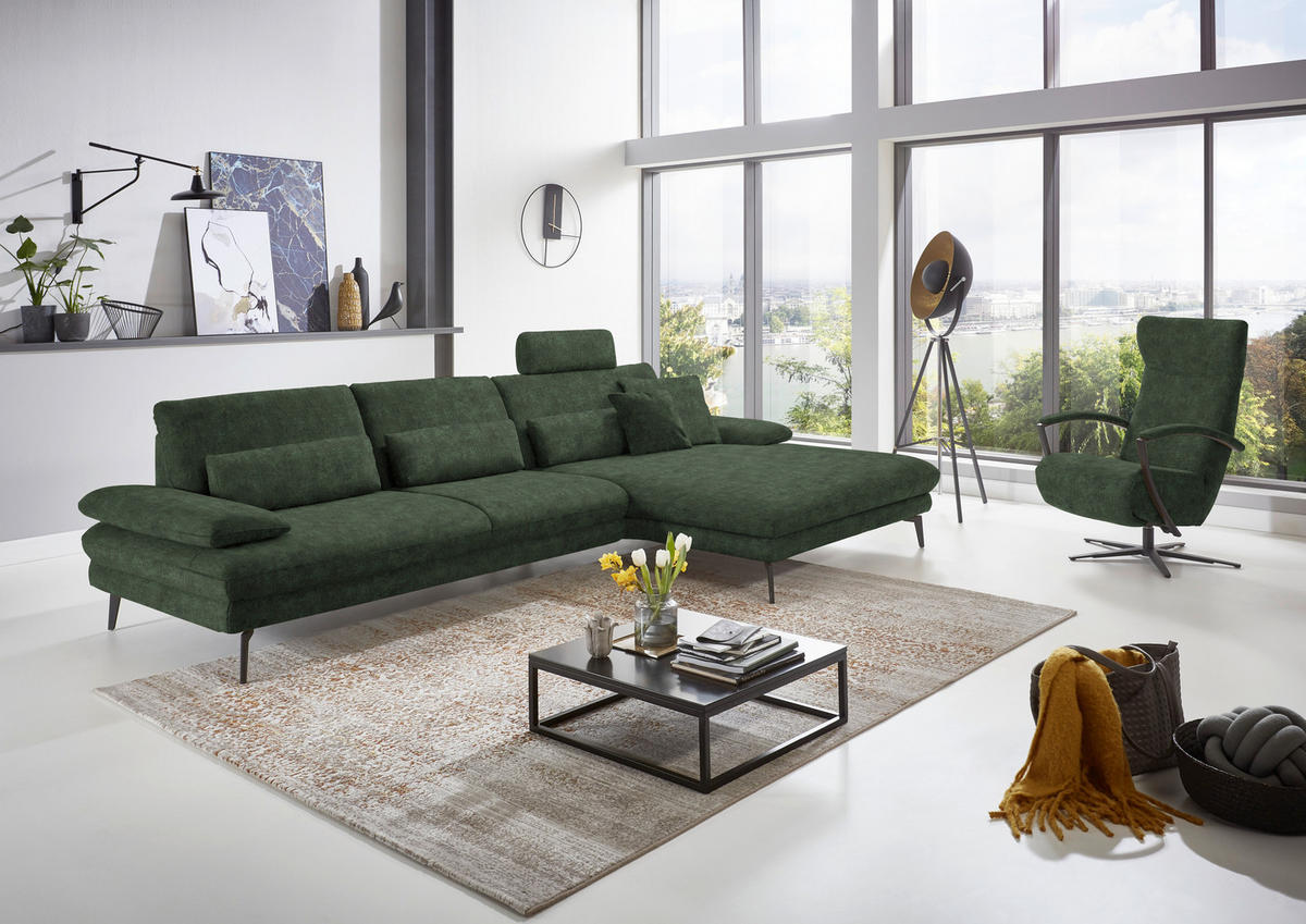 ECKSOFA in Velours Olivgrün  - Schwarz/Olivgrün, Design, Textil/Metall (310/180cm) - Dieter Knoll