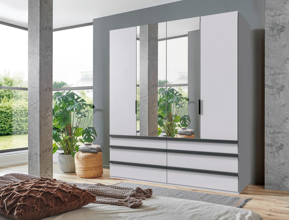 FALTTÜRENSCHRANK in Weiss  - Weiss/Schwarz, Design, Glas/Holzwerkstoff (200/216/58cm) - Boxxx