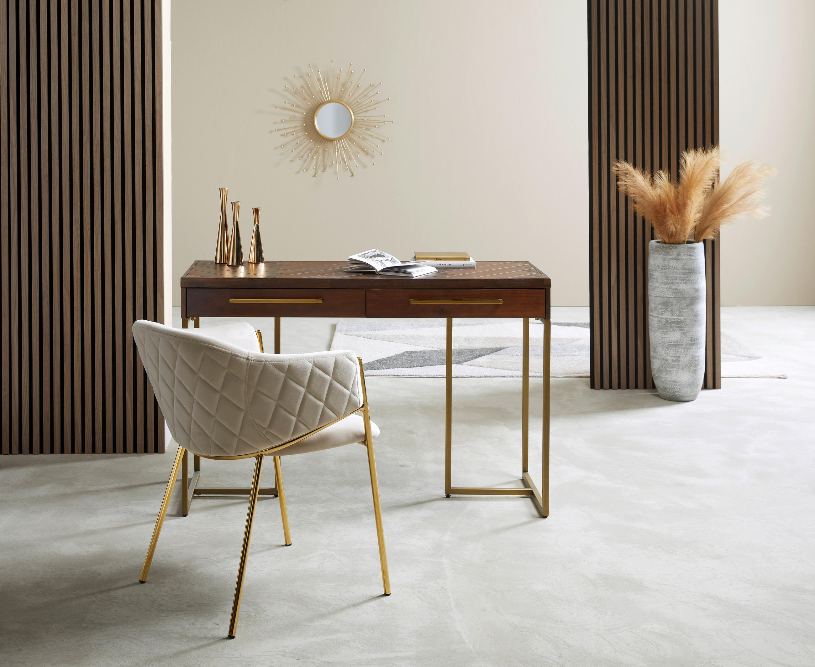 STOLIČKA S PODRÚČKAMI, zamat, zlatá, béžová - zlatá/béžová, Design, kov/textil (60/78/53,5cm) - Ambia Home