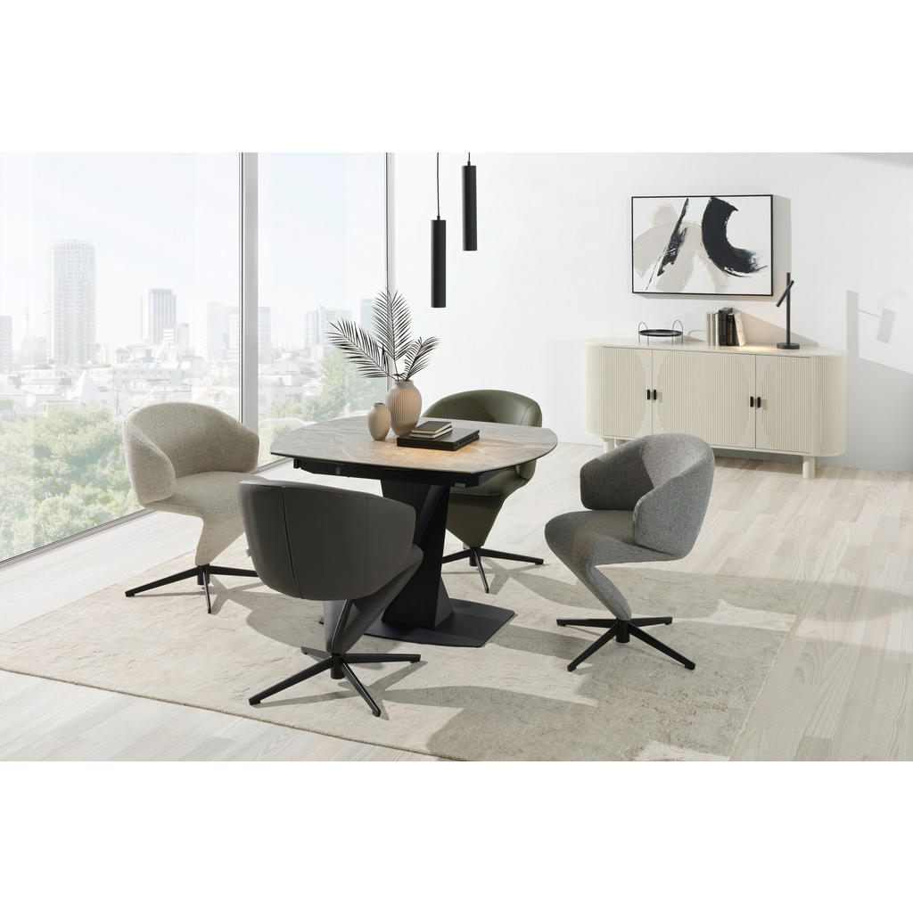 Thumbnail - Novel Esstisch, Grau, Schwarz, Metall, Glas, Keramik, oval, Bodenplatte, 90x76x120-178 cm, ausziehbar, Esszimmer, Tische...