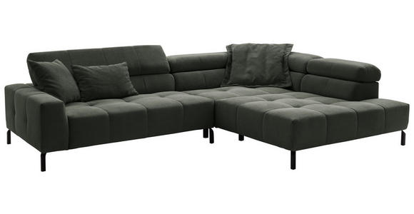 ECKSOFA Olivgrün Feincord  - Schwarz/Olivgrün, KONVENTIONELL, Textil/Metall (311/219cm) - Hom`in