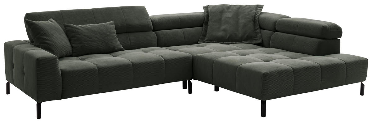 CANAPÉ D'ANGLE in Feincord Olivgrün  - Schwarz/Olivgrün, Konventionell, Textil/Metall (311/219cm) - Hom`in