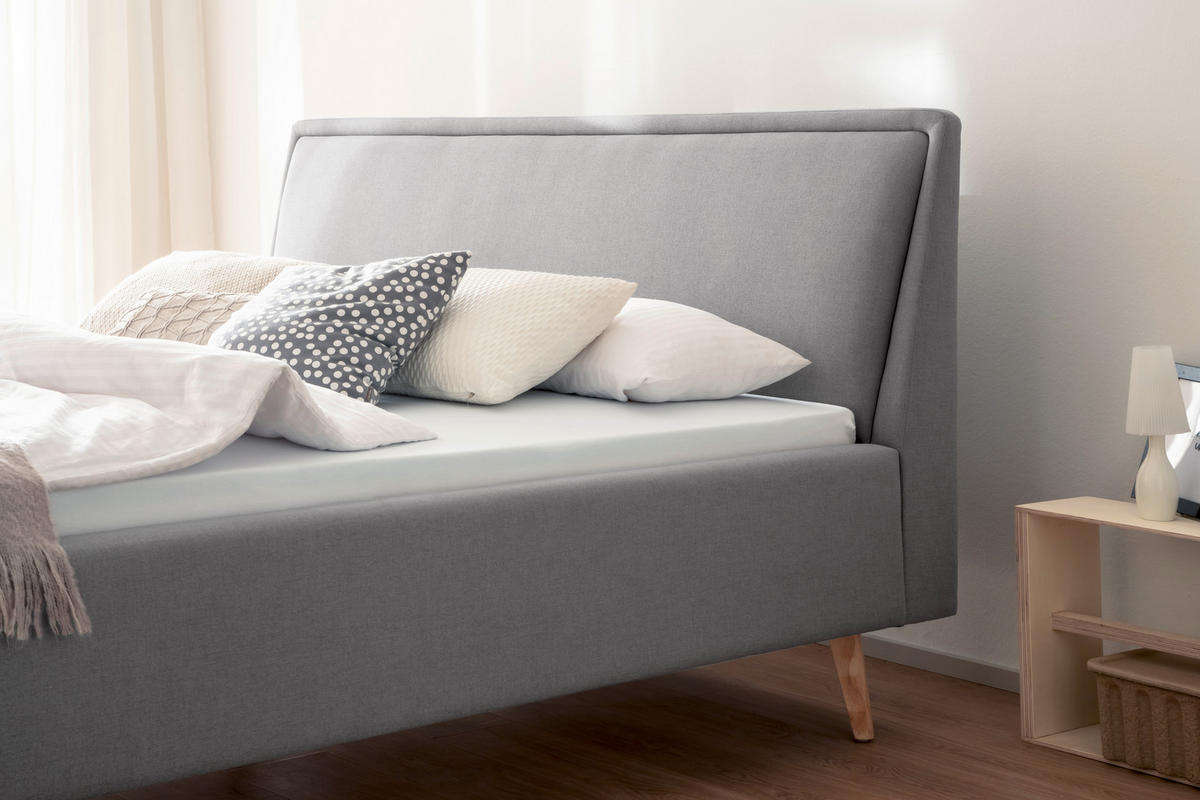POLSTERBETT 140/200 cm  in Hellgrau  - Eschefarben/Hellgrau, Konventionell, Holz/Textil (140/200cm) - Livetastic