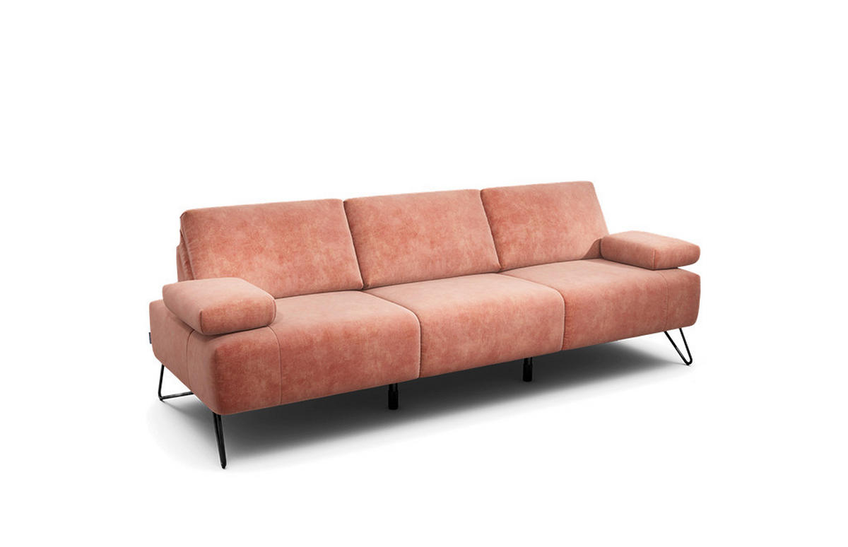 3-SITZER-SOFA Samt Rosa  - Schwarz/Rosa, Design, Textil/Metall (234-264/85/86-94cm) - SENSOO