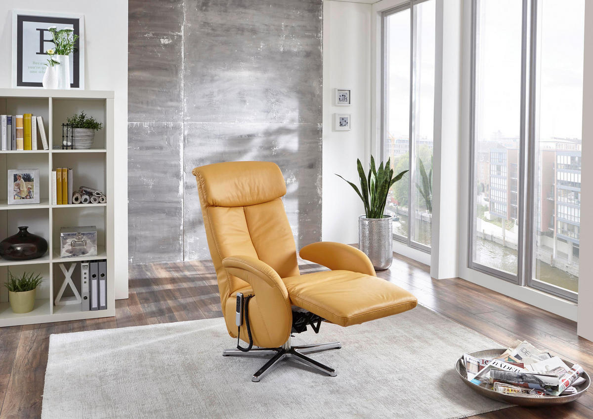 RELAXAČNÉ KRESLO, koža, kari žltá - hliníková/kari žltá, Design, kov/koža (70/112/80cm) - Cantus