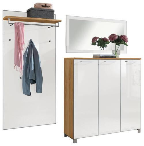 GARDEROBE 3-teilig  in 215/195/37 cm  - Eichefarben/Weiß, Design, Glas/Holz (215/195/37cm)