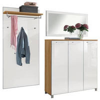 GARDEROBE 3-teilig  in 215/195/37 cm  - Weiss/Eichefarben, Design, Glas/Holz (215/195/37cm)