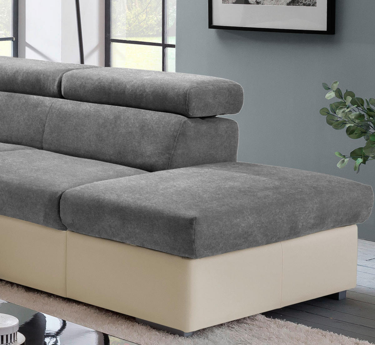 ECKSOFA Anthrazit, Braun Lederlook, Flachgewebe  - Anthrazit/Braun, Basics, Holz/Textil (252/217cm) - MID.YOU