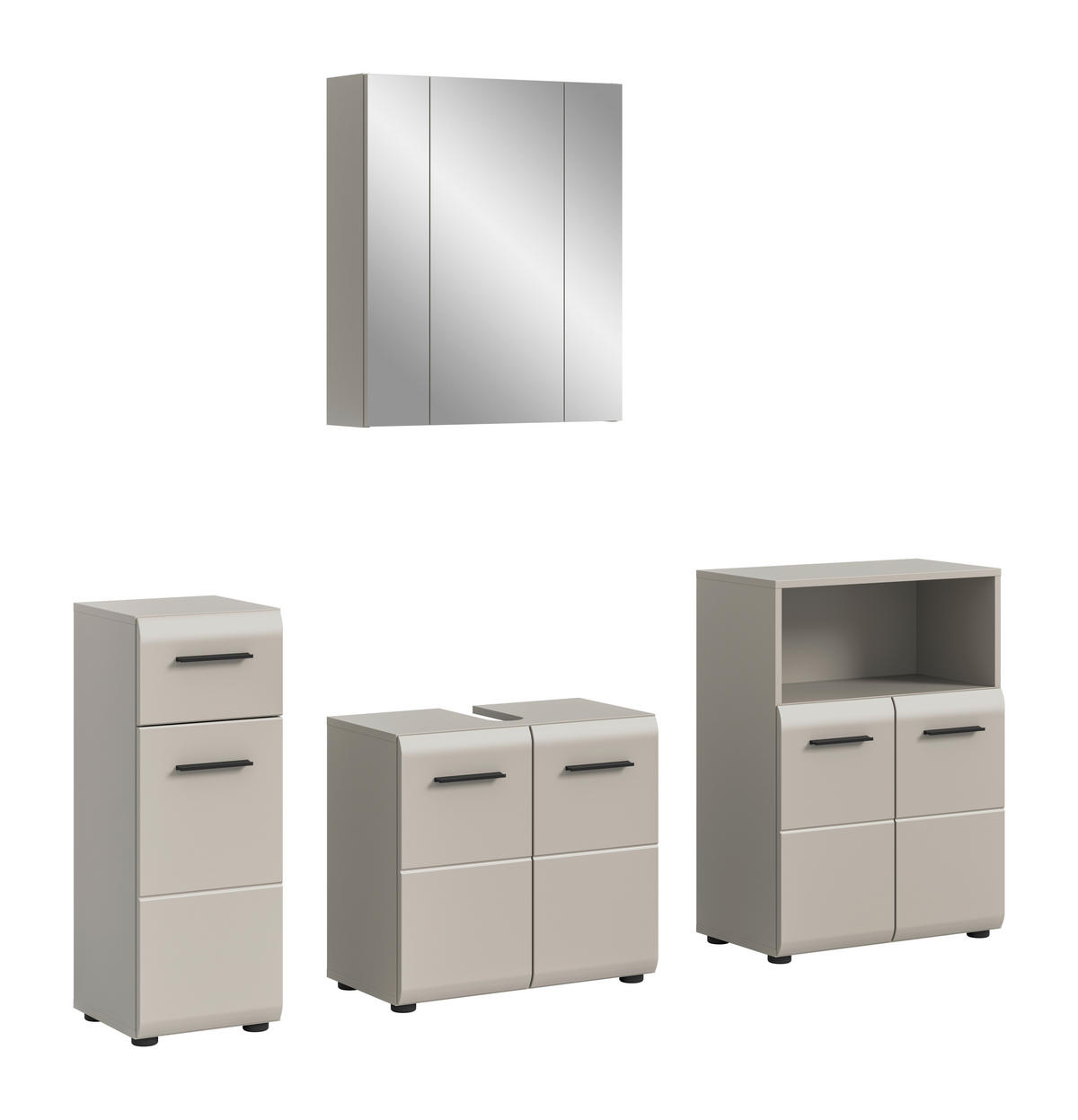 BADEZIMMER 4-teilig  in 150 cm  - Kaschmir/Schwarz, Trend, Glas/Holzwerkstoff (150cm) - MID.YOU