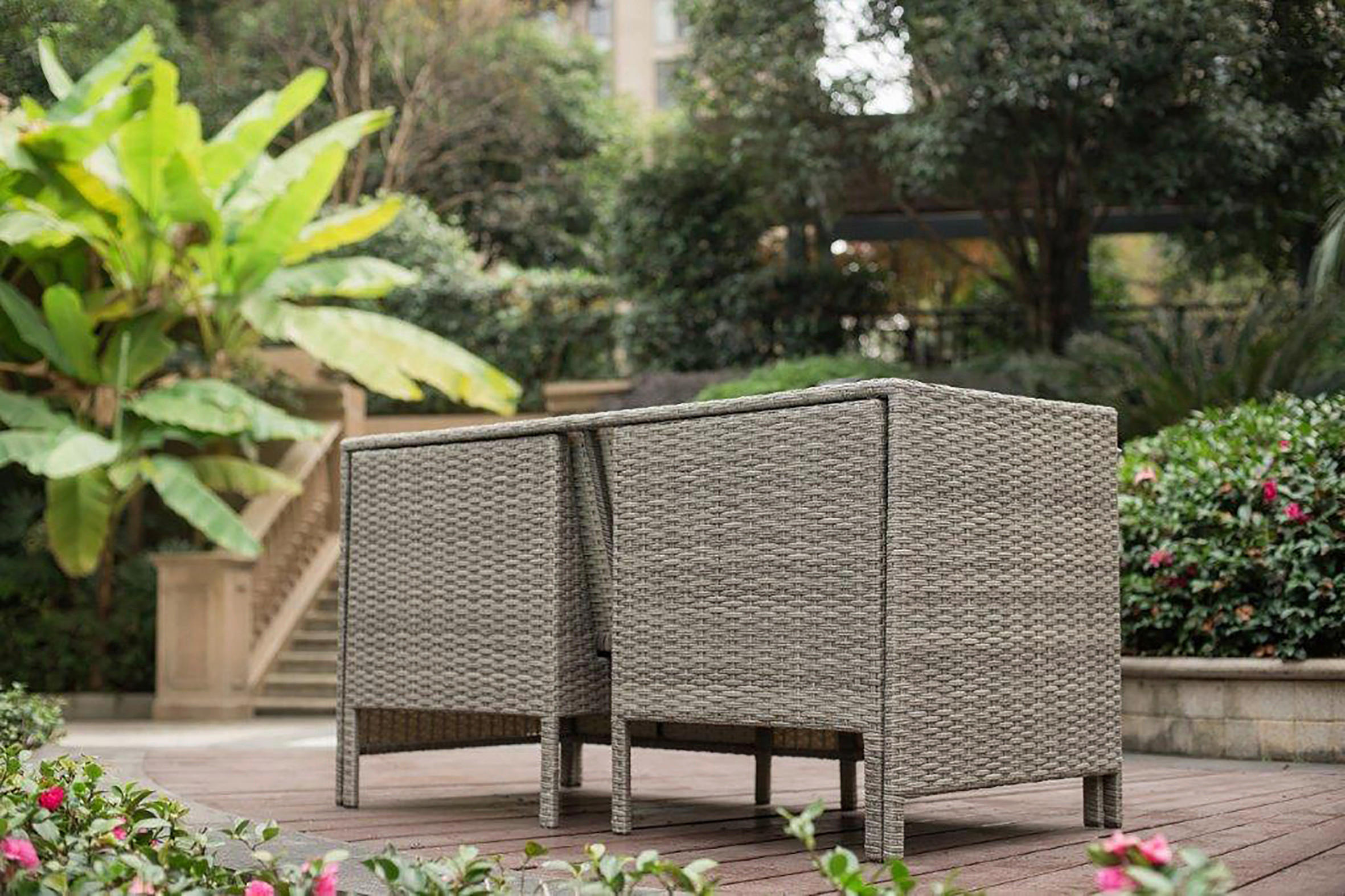 Thumbnail - Ambia Garden Loungegarnitur, Grau, Beige, Kunststoff, 100x53x59 cm, UV-beständig, platzsparend verstaubar, Loungemöbel, ...