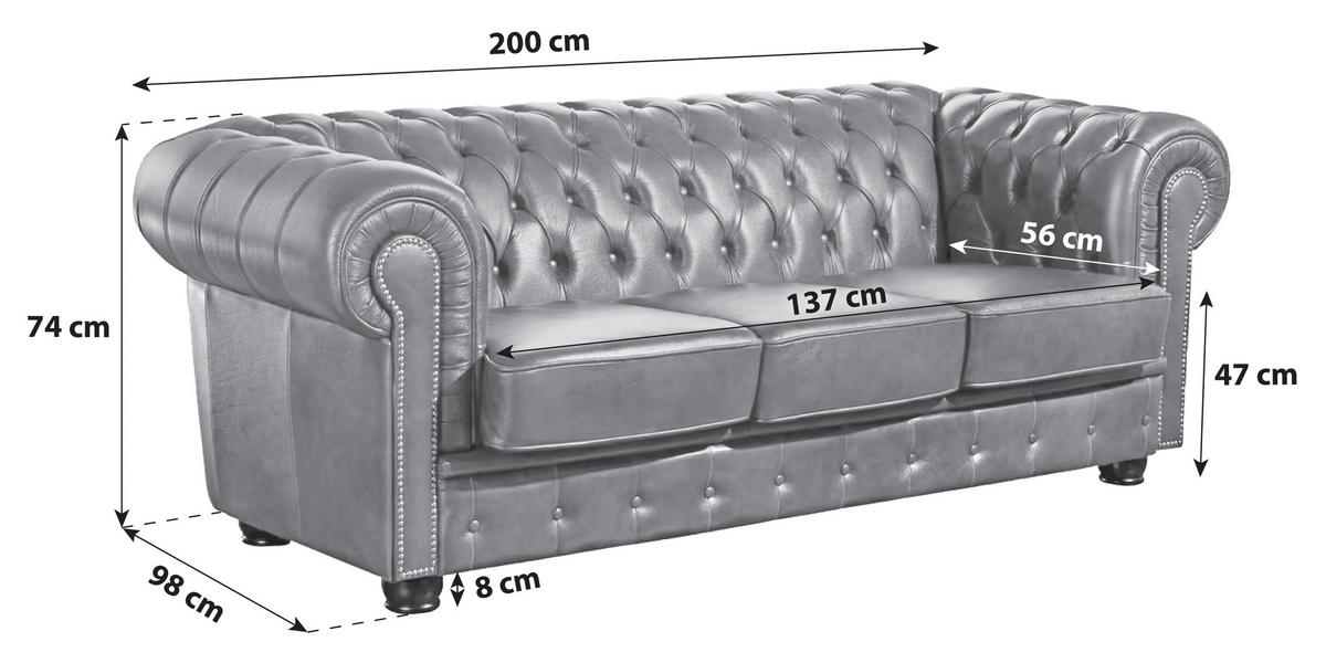 CHESTERFIELD-SOFA Braun Echtleder  - Nussbaumfarben/Braun, KONVENTIONELL, Leder/Holzwerkstoff (200/74/98cm) - Max Winzer