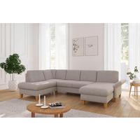 WOHNLANDSCHAFT Greige Flachgewebe  - Greige/Eichefarben, KONVENTIONELL, Holz/Textil (195/314/164cm) - Sit & More