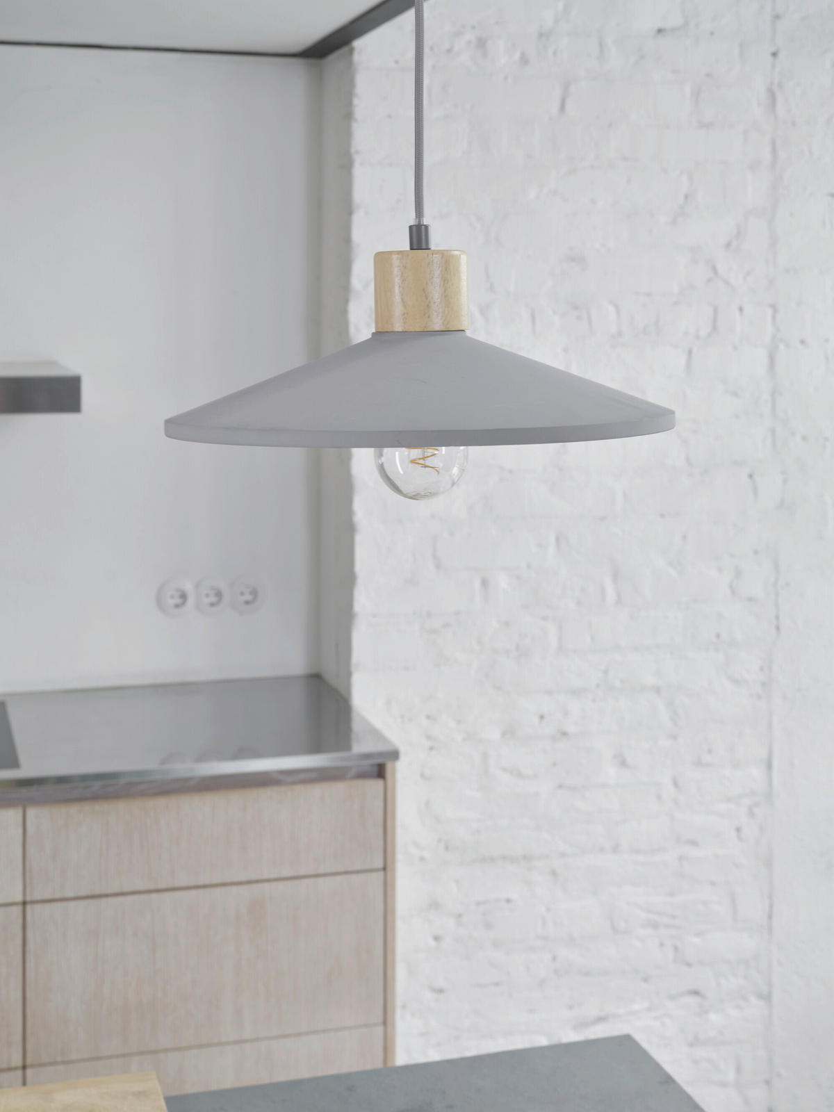 HÄNGELEUCHTE 32/116.50 cm  - Dunkelgrau/Naturfarben, Basics, Holz/Stein (32/116.50cm) - Osram