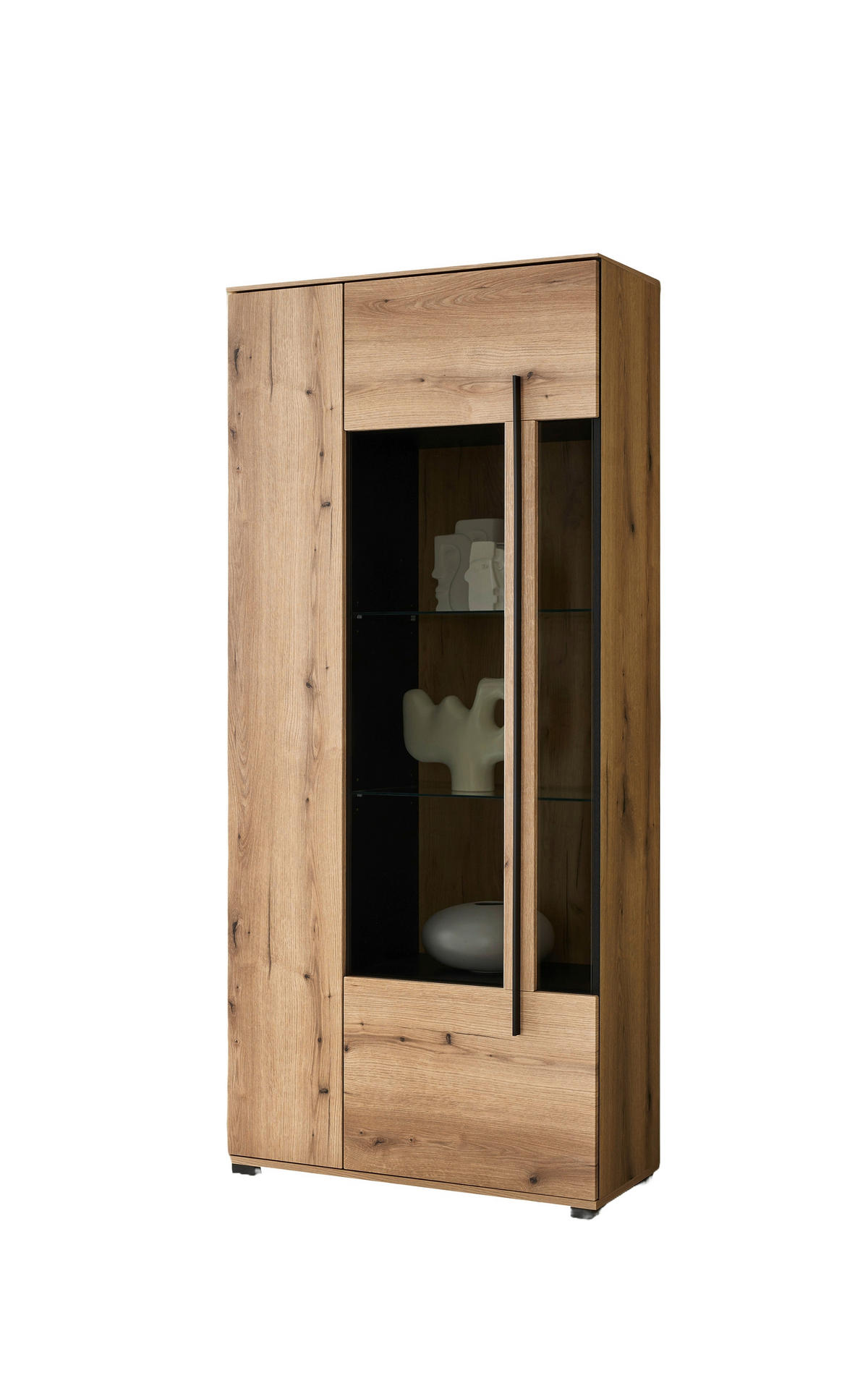 VITRINE  in Eichefarben  - Eichefarben/Schwarz, Design, Glas/Holzwerkstoff (90/200/37cm) - Livetastic