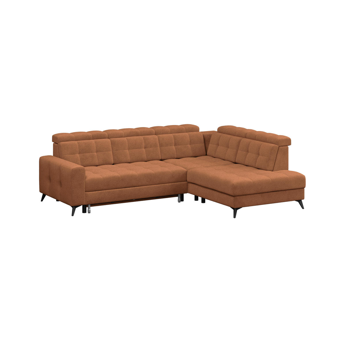 ECKSOFA BARLETTA NEW Terracotta Velours Bettkasten, Kopfteilverstellung, Sitztiefenverstellung, Liegefläche im Originalstoff  - Terracotta/Schwarz, ROMANTIK / LANDHAUS, Textil/Metall (289/228cm) - MID.YOU
