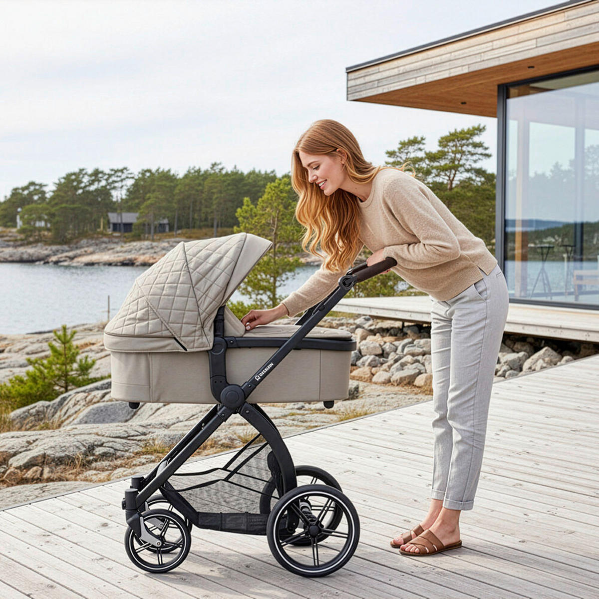 KOMBIKINDERWAGEN  FX4 Swing Set  Steingrau-Schwarz-Tabak  - Hellgrau/Schwarz, Basics, Textil (100/55/130cm) - Gesslein