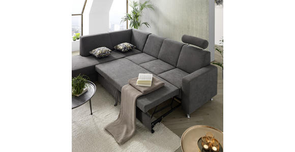 ECKSOFA Grau Flachgewebe  - Chromfarben/Grau, Design, Kunststoff/Textil (256/198cm) - Xora