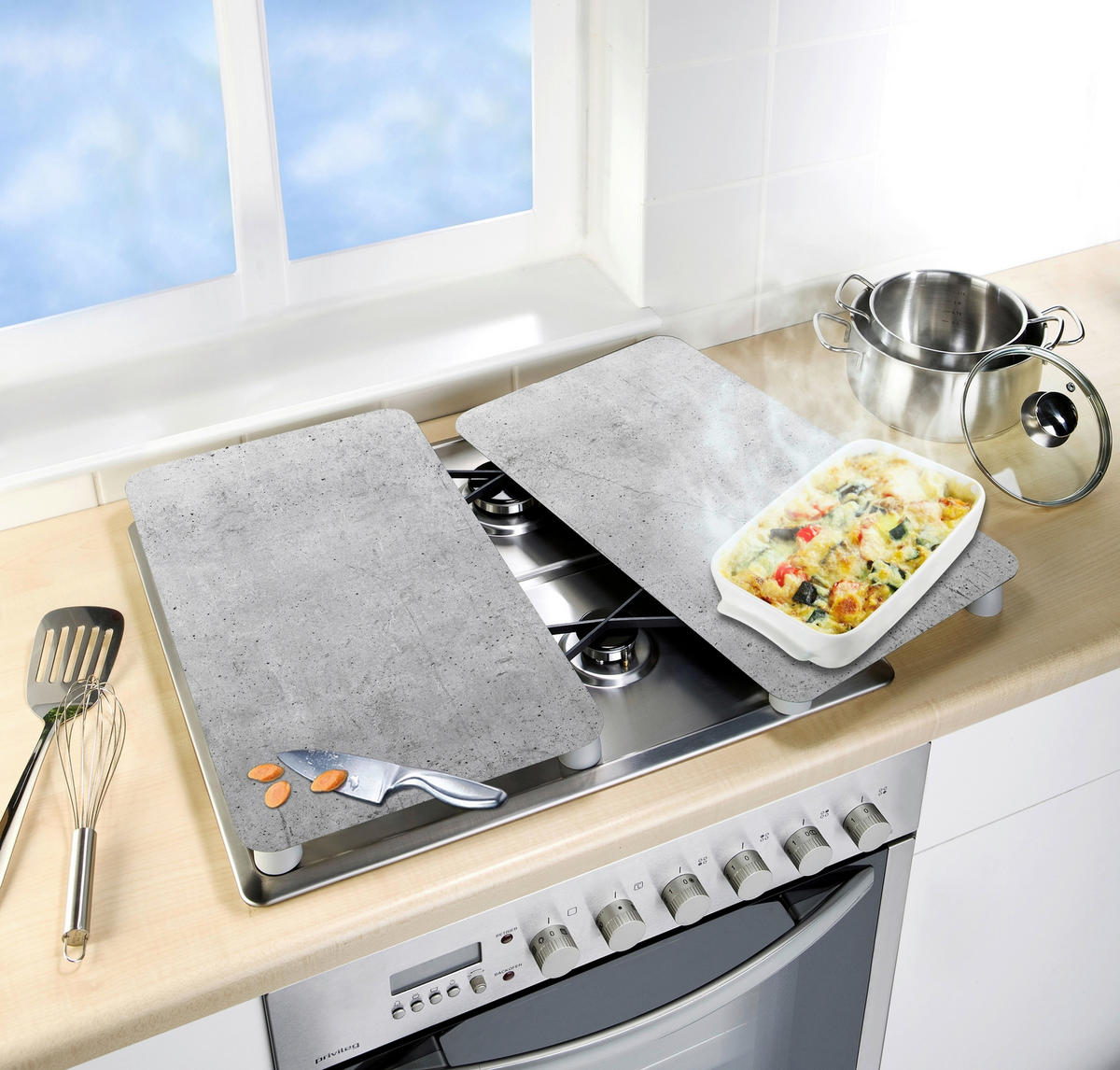 HERDABDECKPLATTE 53906100  - Grau, Design, Glas/Kunststoff (30/1,8-5,5/52cm) - Wenko