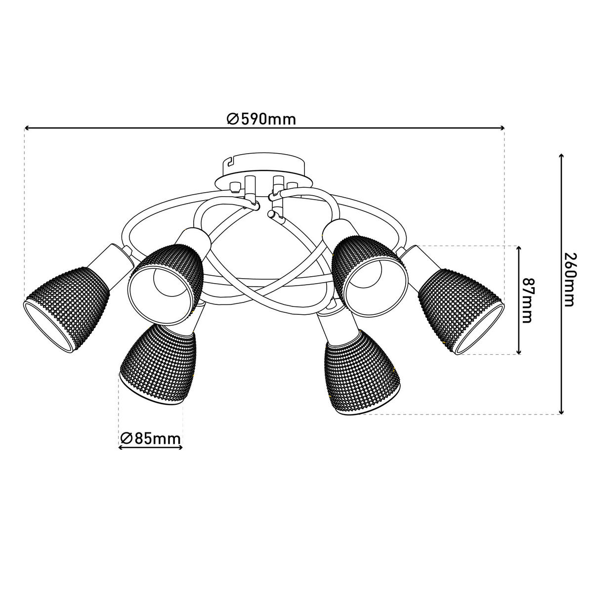 DECKENSTRAHLER LINDITA 59/26 cm   - Schwarz, LIFESTYLE, Glas/Metall (59/26cm) - Näve