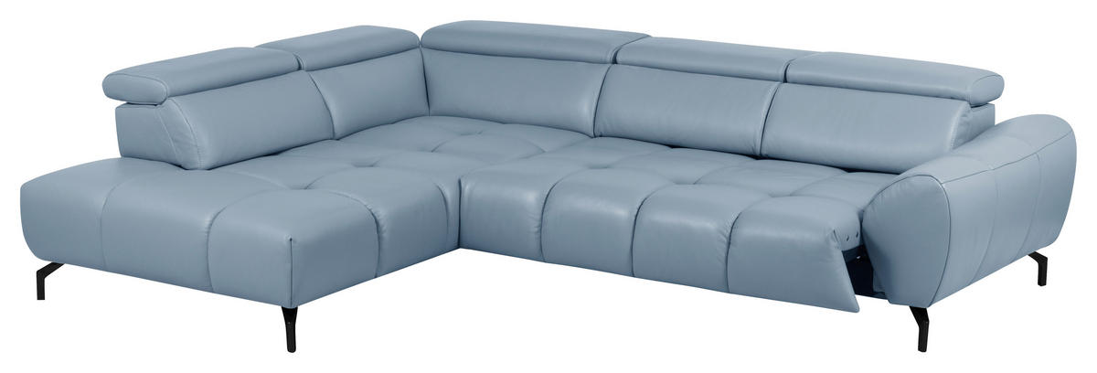 ECKSOFA AERO Graublau Echtleder Kopfteilverstellung, Rücken echt  - Graublau/Schwarz, MODERN, Leder/Metall (294/224cm) - Celina Home