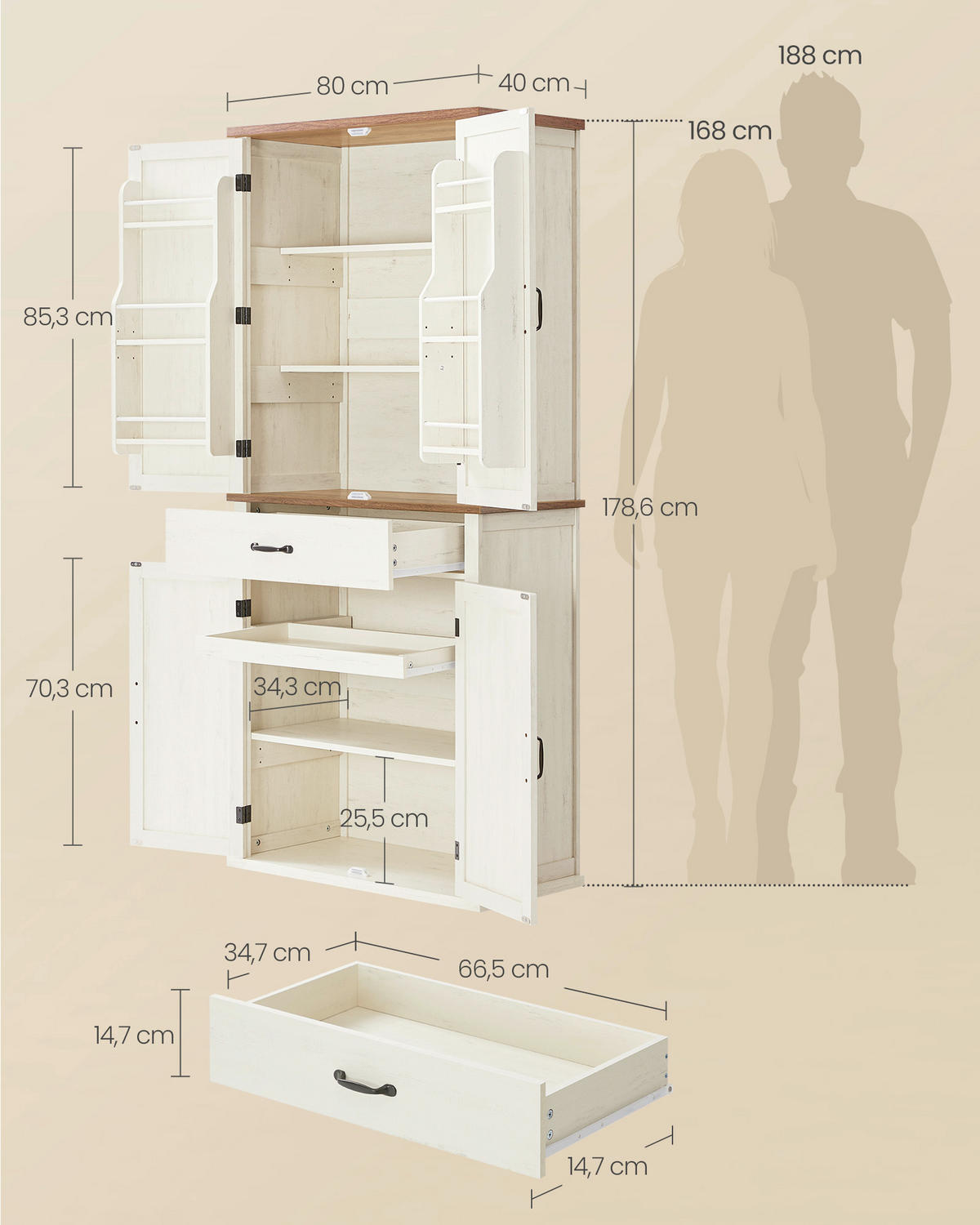 BUFFET 80/178,6/40 cm  in Braun, Weiß  - Schwarz/Weiß, Trend, Holzwerkstoff/Metall (80/178,6/40cm) - Boxxx