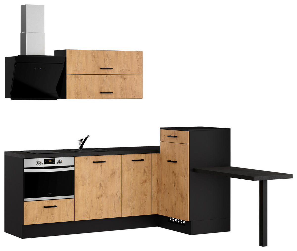 ECKKÜCHE 225/241 cm  in Eichefarben  - Eichefarben/Dunkelgrau, Design, Holzwerkstoff/Metall (225/241cm) - Impuls