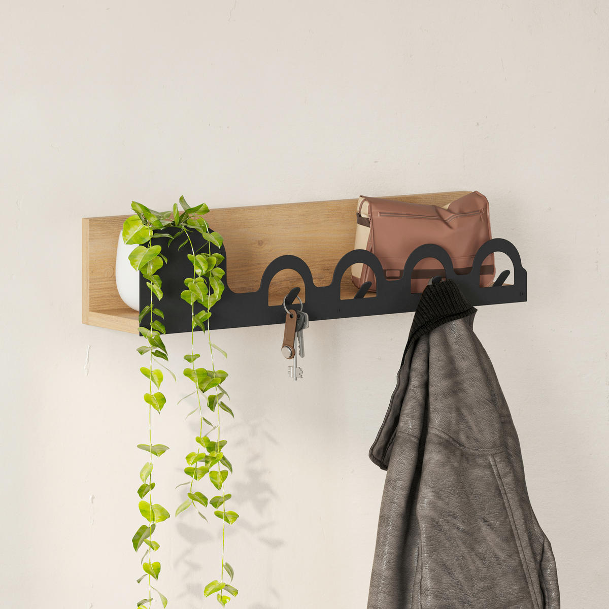 WANDGARDEROBE  in Eiche dunkel  - Eiche dunkel, Design, Holzwerkstoff/Metall (63/14/14cm) - Livetastic