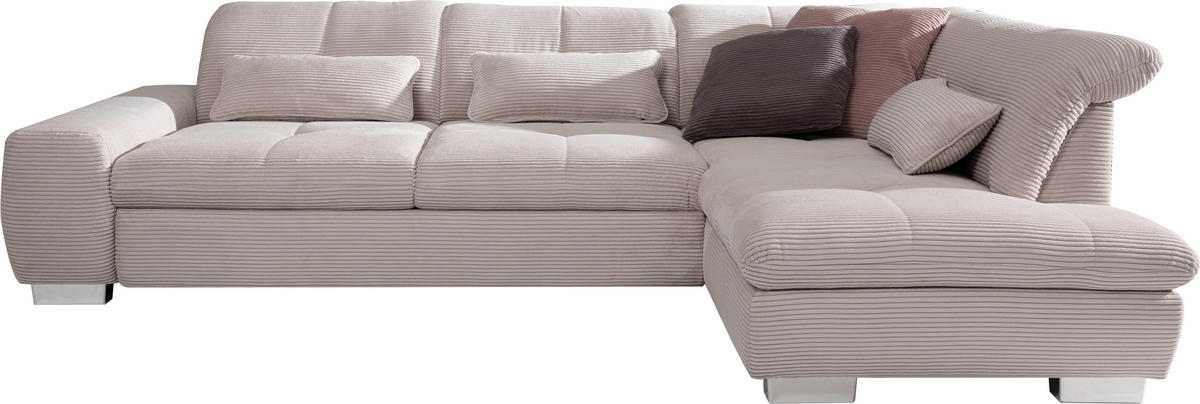 ECKSOFA Hellgrau Cord  - Chromfarben/Hellgrau, Design, Kunststoff/Textil (292/212cm) - SetOne by Musterring