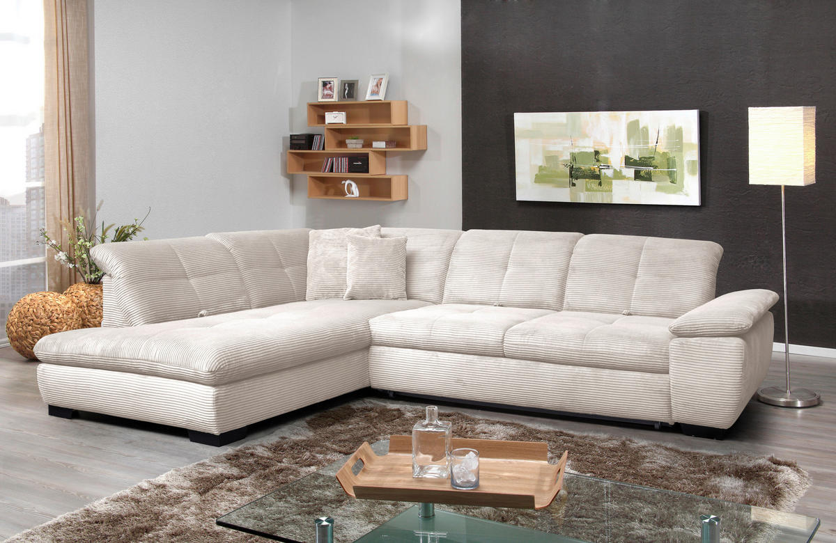 ECKSOFA in Cord Creme  - Creme/Schwarz, Design, Textil/Metall (242/313cm) - Xora