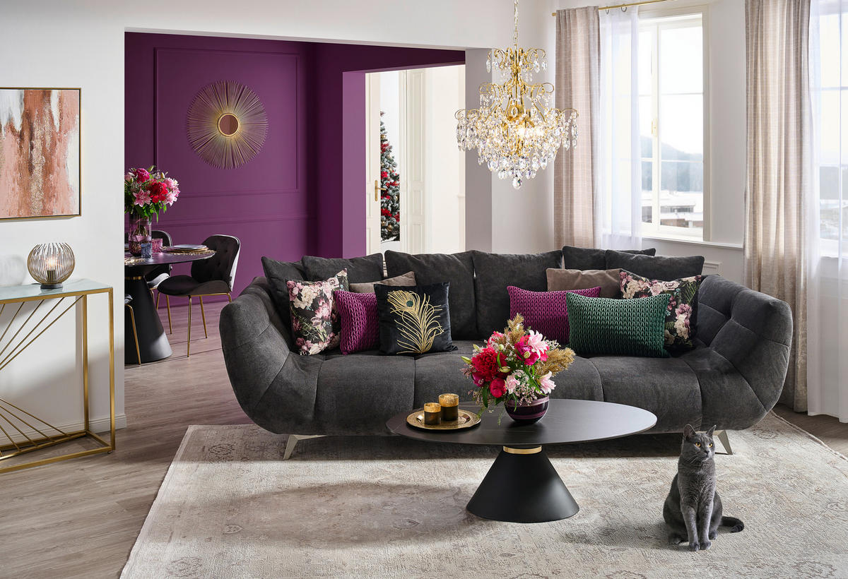 VELIKA SOFA crna  - siva/boja nerđajućeg čelika, Dizajnerski, tekstil/metal (300/79/133cm) - Hom`in