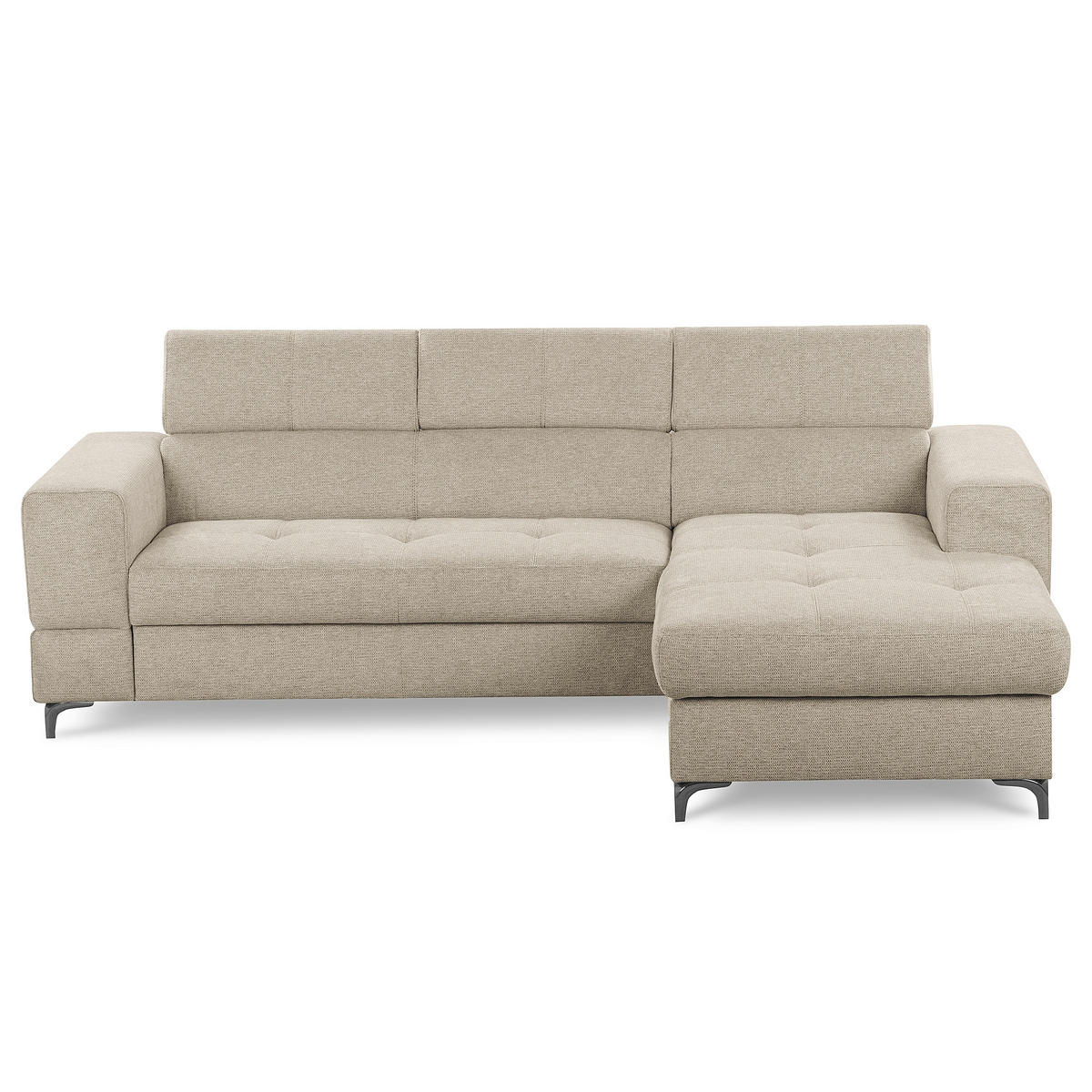 ECKSOFA TORINO Taupe Chenille Bettkasten, Kopfteilverstellung  - Taupe/Schwarzchrom, Design, Textil/Metall (247/173cm) - Livetastic