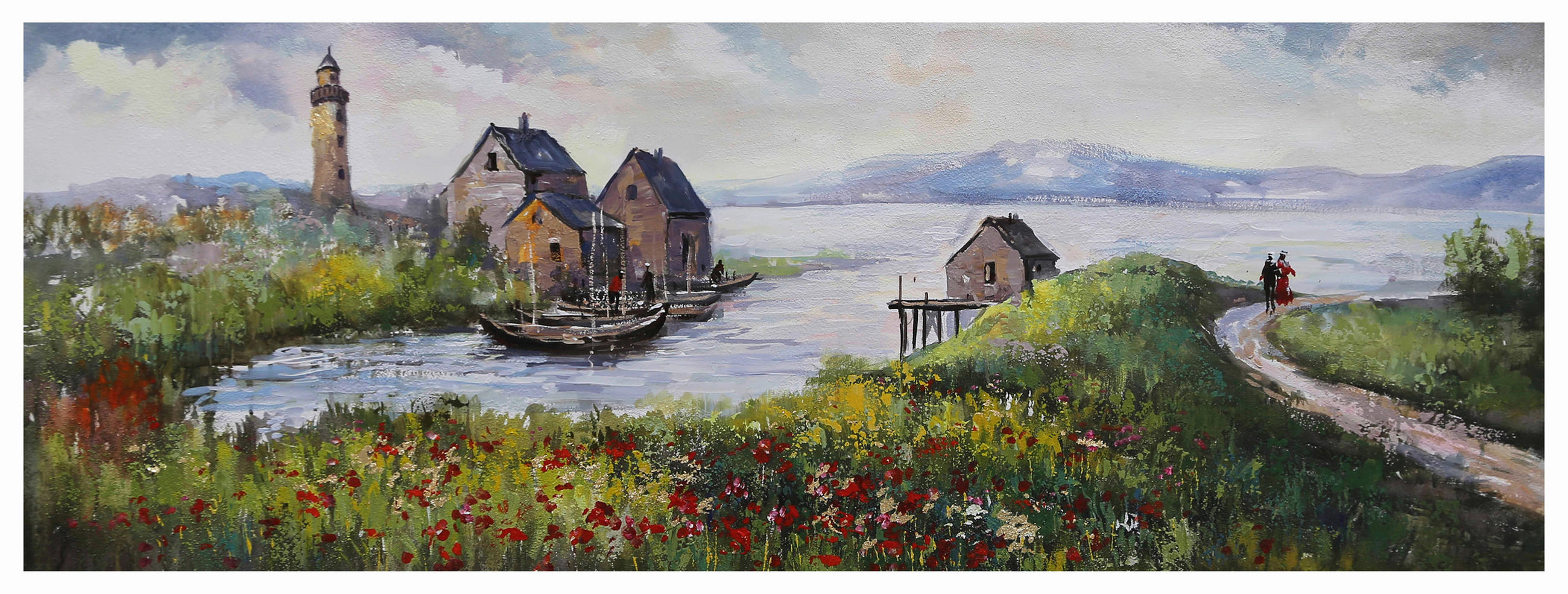 OLJNA SLIKA  150/55 cm   - modra/rumena, Konvencionalno, tekstil/les (150/55cm) - Monee