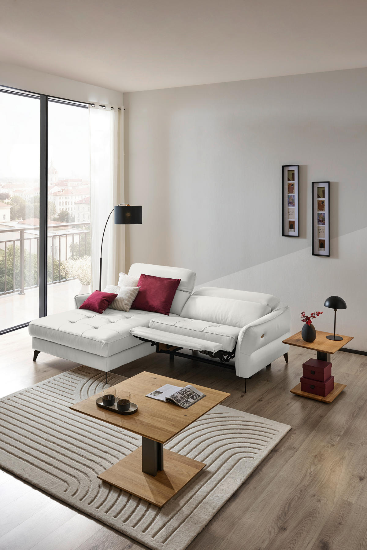 ECKSOFA Creme Echtleder  - Creme/Schwarz, Design, Leder/Metall (175/246cm) - Livetastic