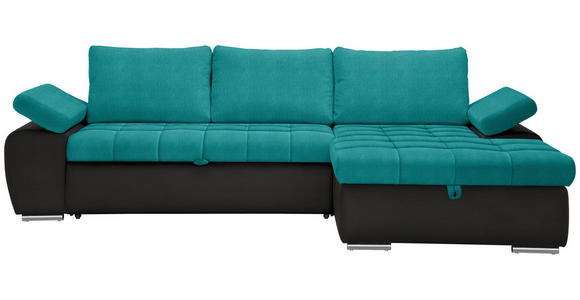 ECKSOFA in Flachgewebe Schwarz, Türkis  - Türkis/Schwarz, Design, Kunststoff/Textil (271/175cm) - Xora