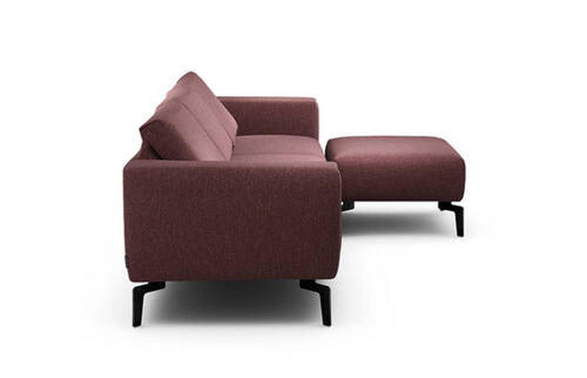 Dreisitzer inkl. Hocker in Chenille Rot  - Rot/Schwarz, Design, Textil/Metall (250/86/86-94cm) - SENSOO