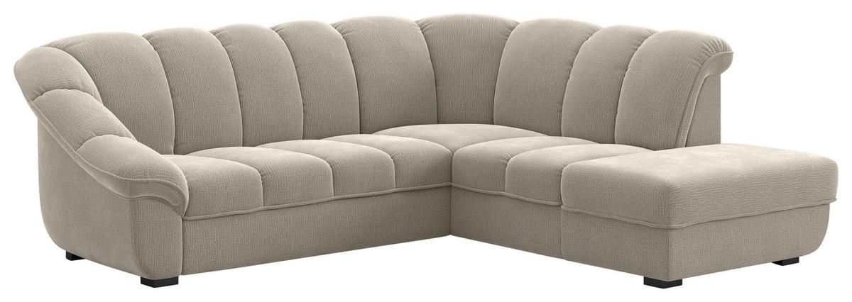 ECKSOFA Graubraun Chenille Bettkasten, Schlaffunktion, Rücken echt  - Graubraun/Schwarz, KONVENTIONELL, Kunststoff/Textil (260/222cm) - Welnova