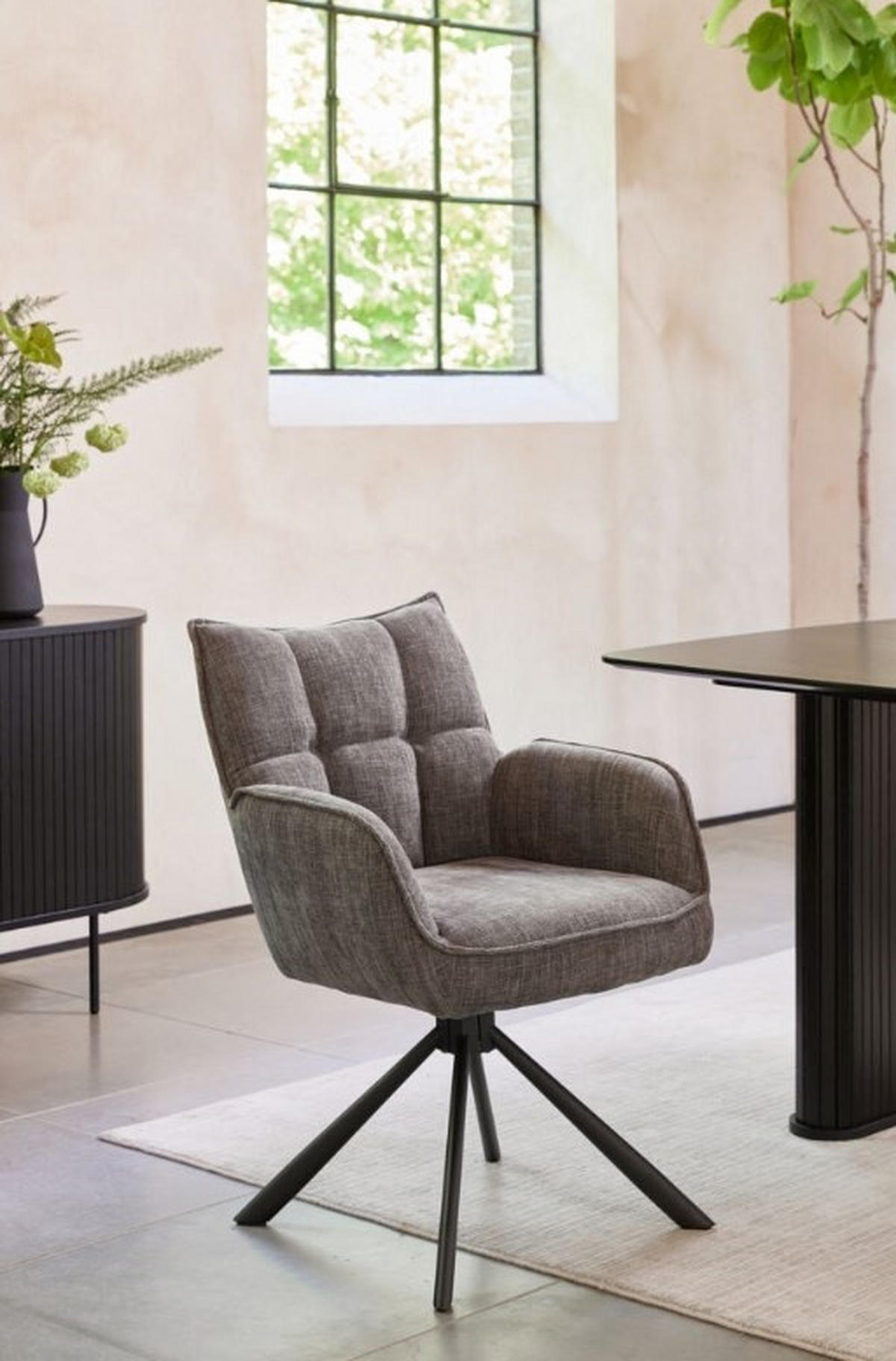 SNURRSTOL  i chenille grafitfärgad, svart  - grafitfärgad/svart, Design, metall/textil (59/87/65cm) - Niels Andersson