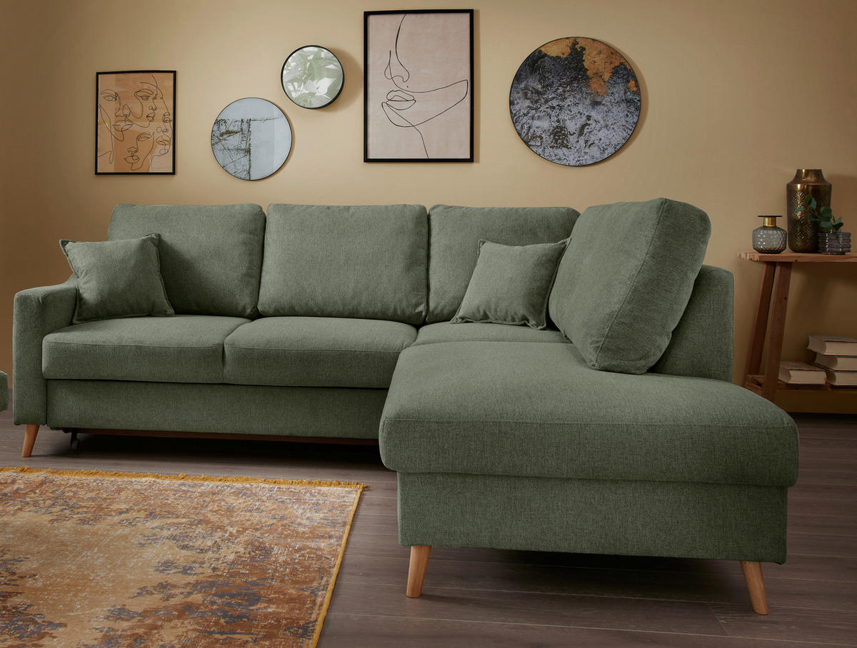 ECKSOFA in Chenille Dunkelgrün  - Dunkelgrün/Naturfarben, Modern, Holz/Textil (230/200cm) - Livetastic