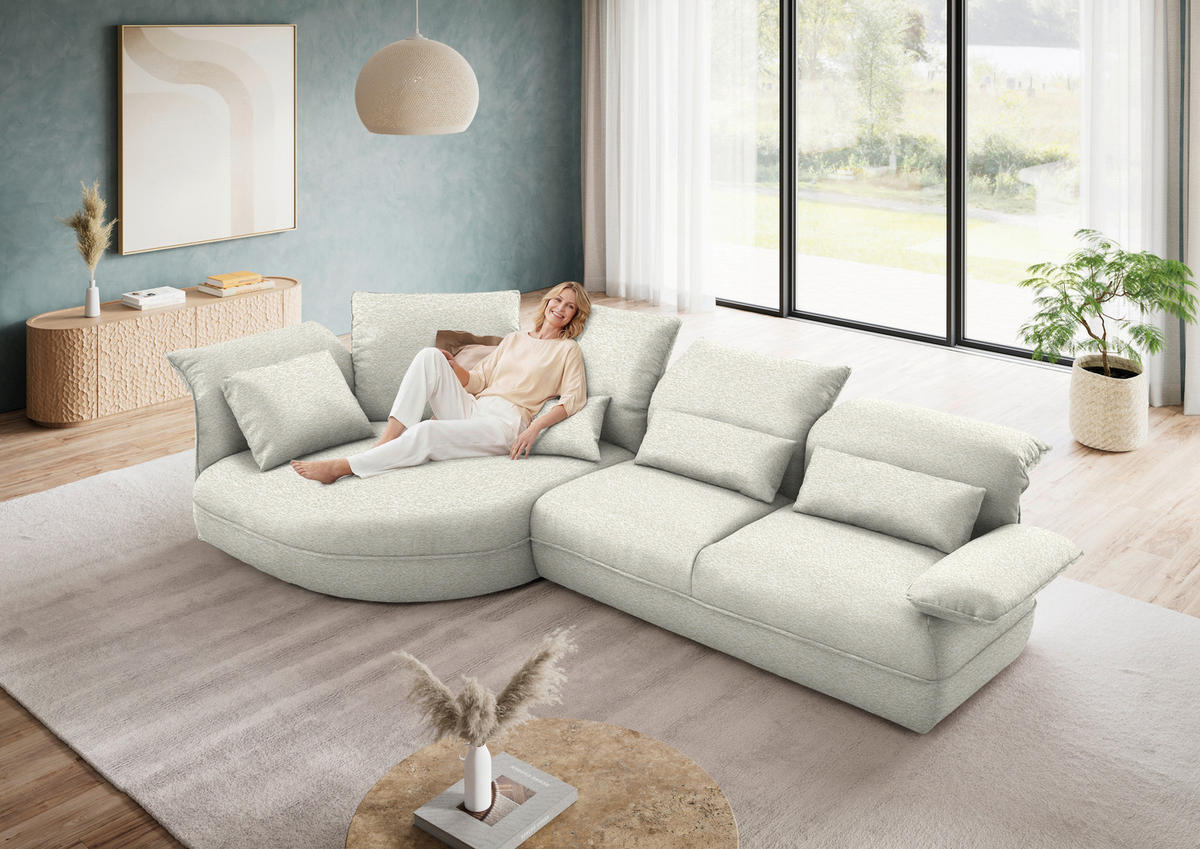 ECKSOFA Chenille Creme  - Creme/Schwarz, Design, Kunststoff/Textil (154/343cm) - Koinor